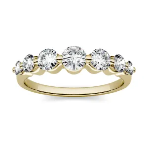 0.87 CTW DEW Round Moissanite Seven Stone Ring in 14K Yellow Gold
