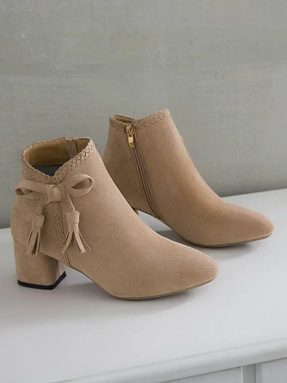 Autumn and Winter Bow Thick with Ankle Boots Female High-heeled Pointed Martin Boots Women's Suede Shoes