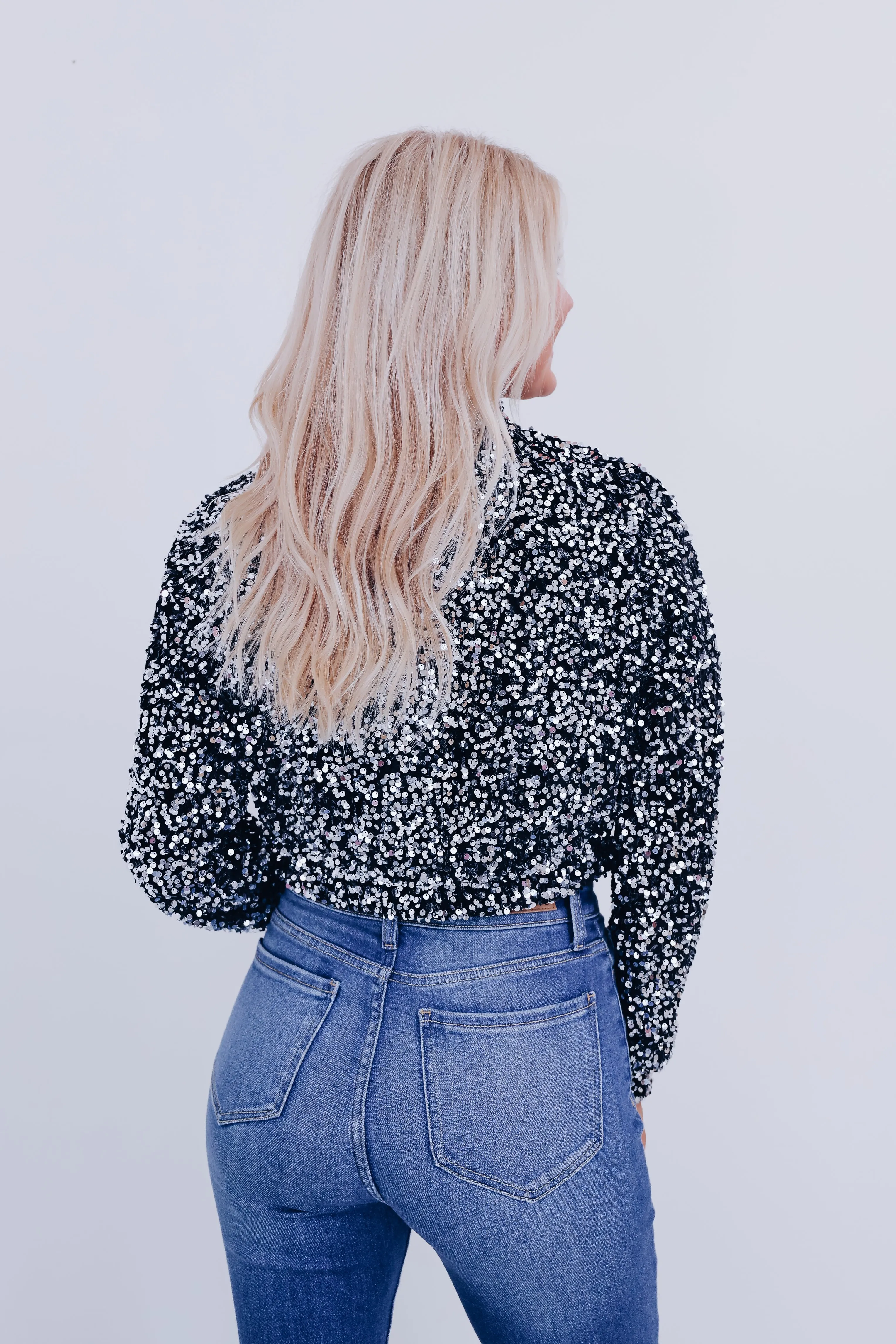 Blaine Sequin Cropped Jacket - Black