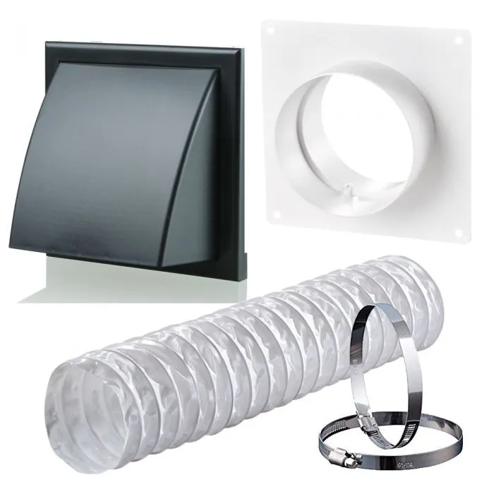 Blauberg DK-100-PVC-BLK Ventilation PVC Flexible Duct Cowled Wall Kit 4" 100mm Black