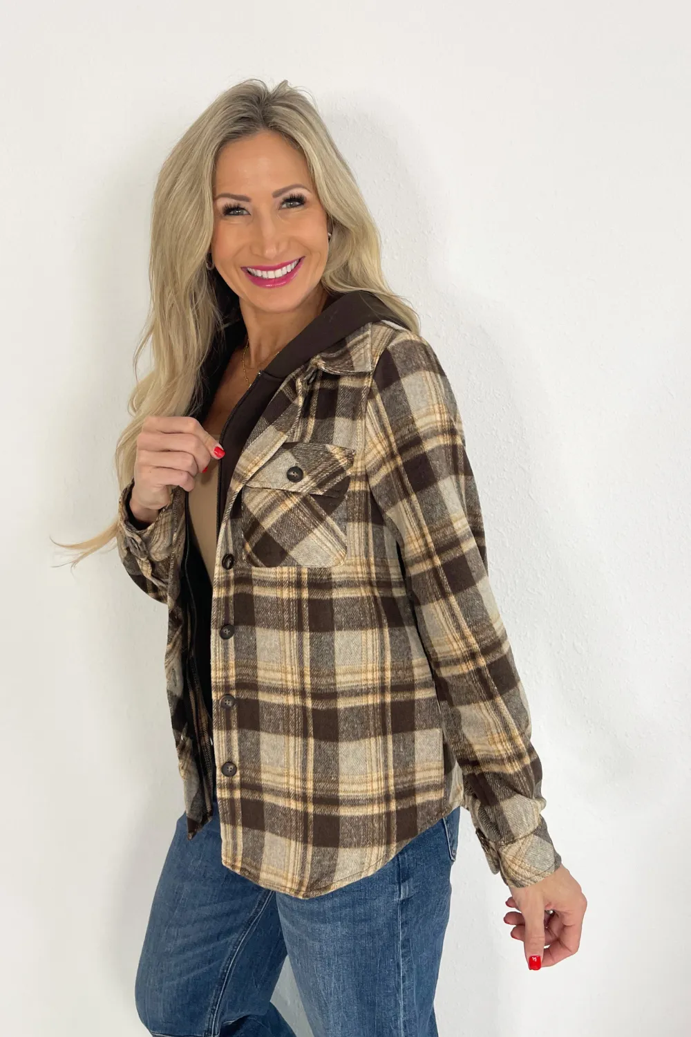 Button Down Shirt with Attached Zip Hoodie