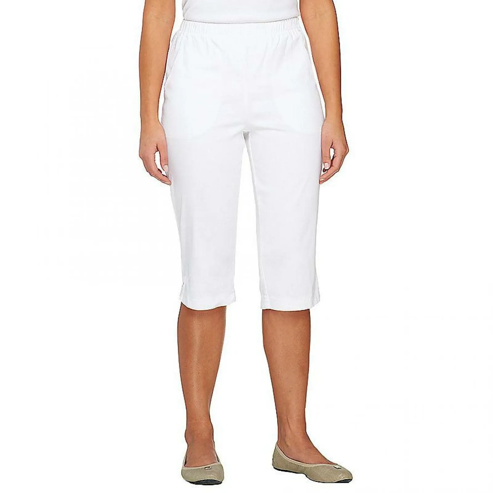 Denim & Co. How Timeless Stretch Twill 2 Pocket Pedal Pushers White XL