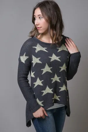 Elan | Star Hi-Lo Charcoal Sweater