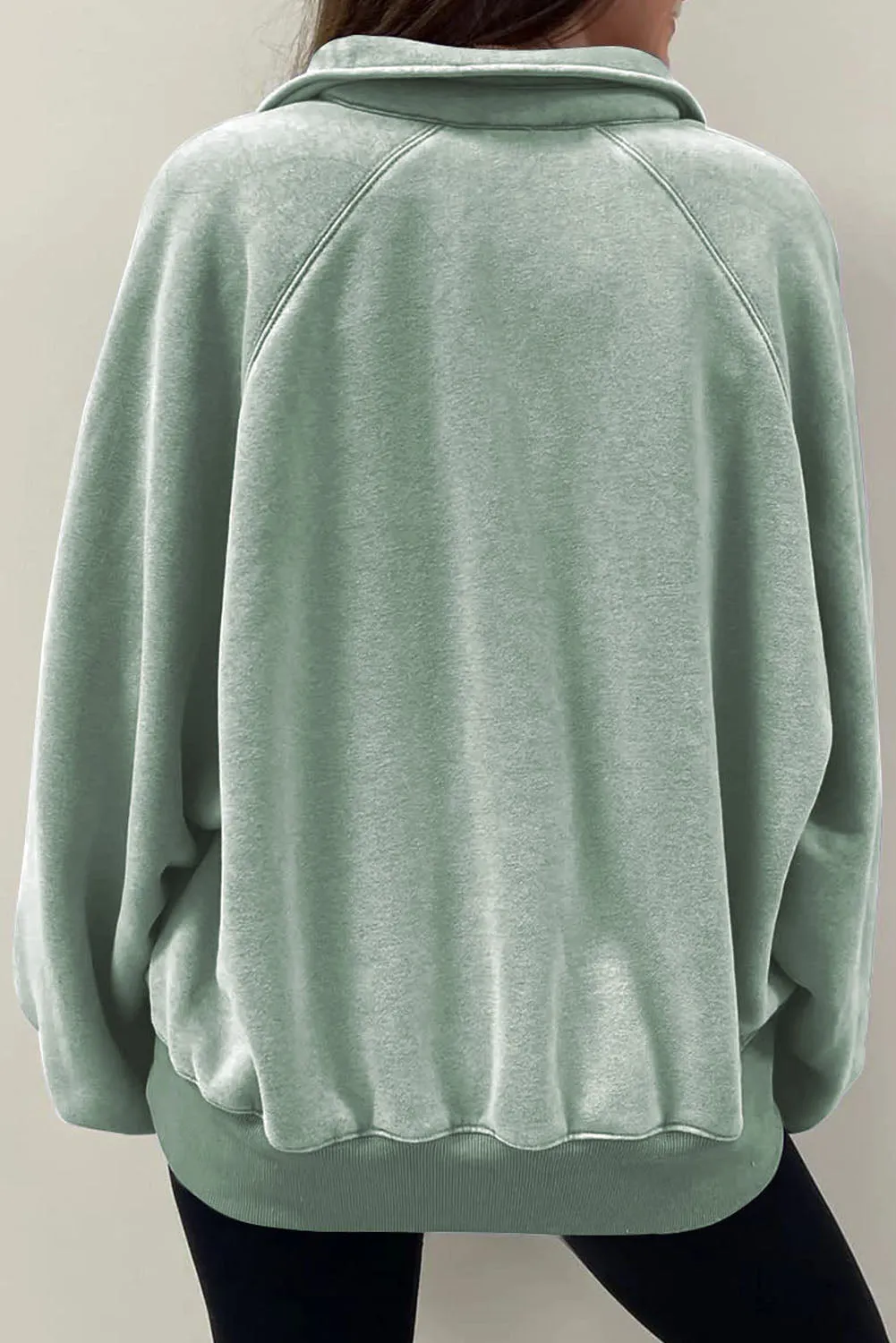 Green-2 Washed Snap Buttons Lantern Sleeve Pullover Sweatshirt
