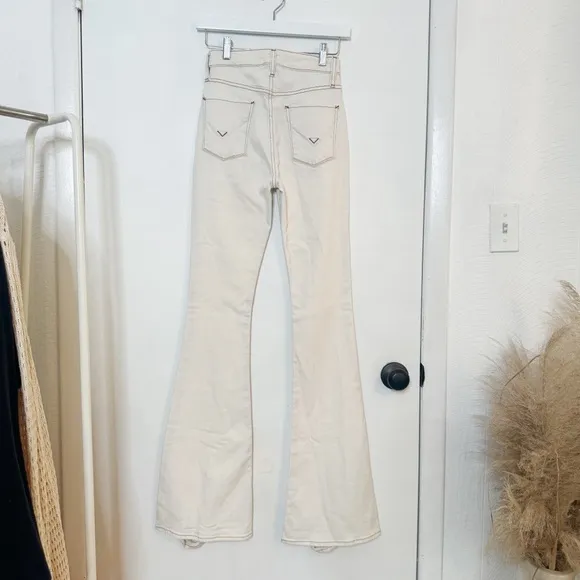 Hudson Holly High Rise Flare Distressed Hem Jeans in Ecru