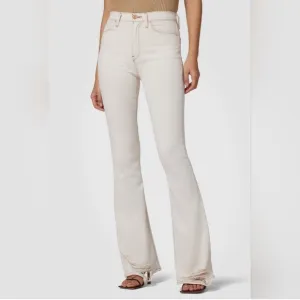 Hudson Holly High Rise Flare Distressed Hem Jeans in Ecru