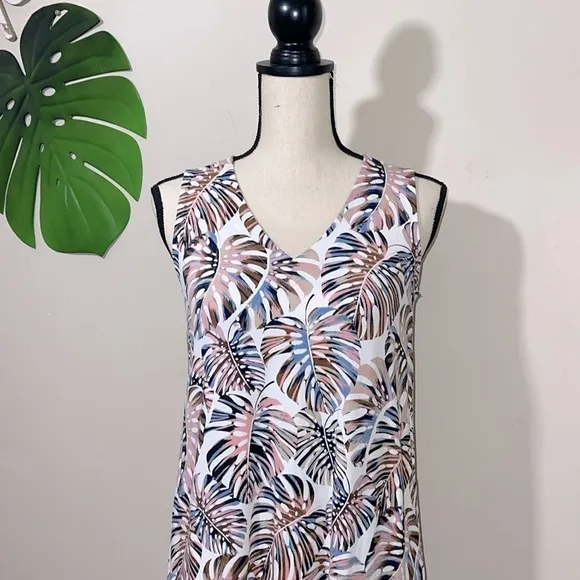 J. Jill Wearever Summer V-Neck A-line Mini Dress Pink Monstera size XS Petite