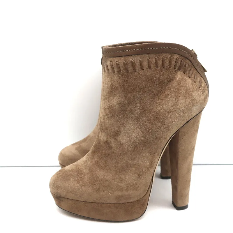 Jimmy Choo Ankle Boots Evans Brown Whipstitch Suede Size 35.5 Platform Booties