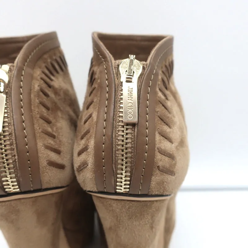Jimmy Choo Ankle Boots Evans Brown Whipstitch Suede Size 35.5 Platform Booties