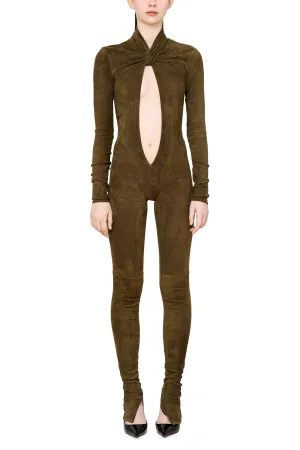 Keyhole Suede Jumpsuit