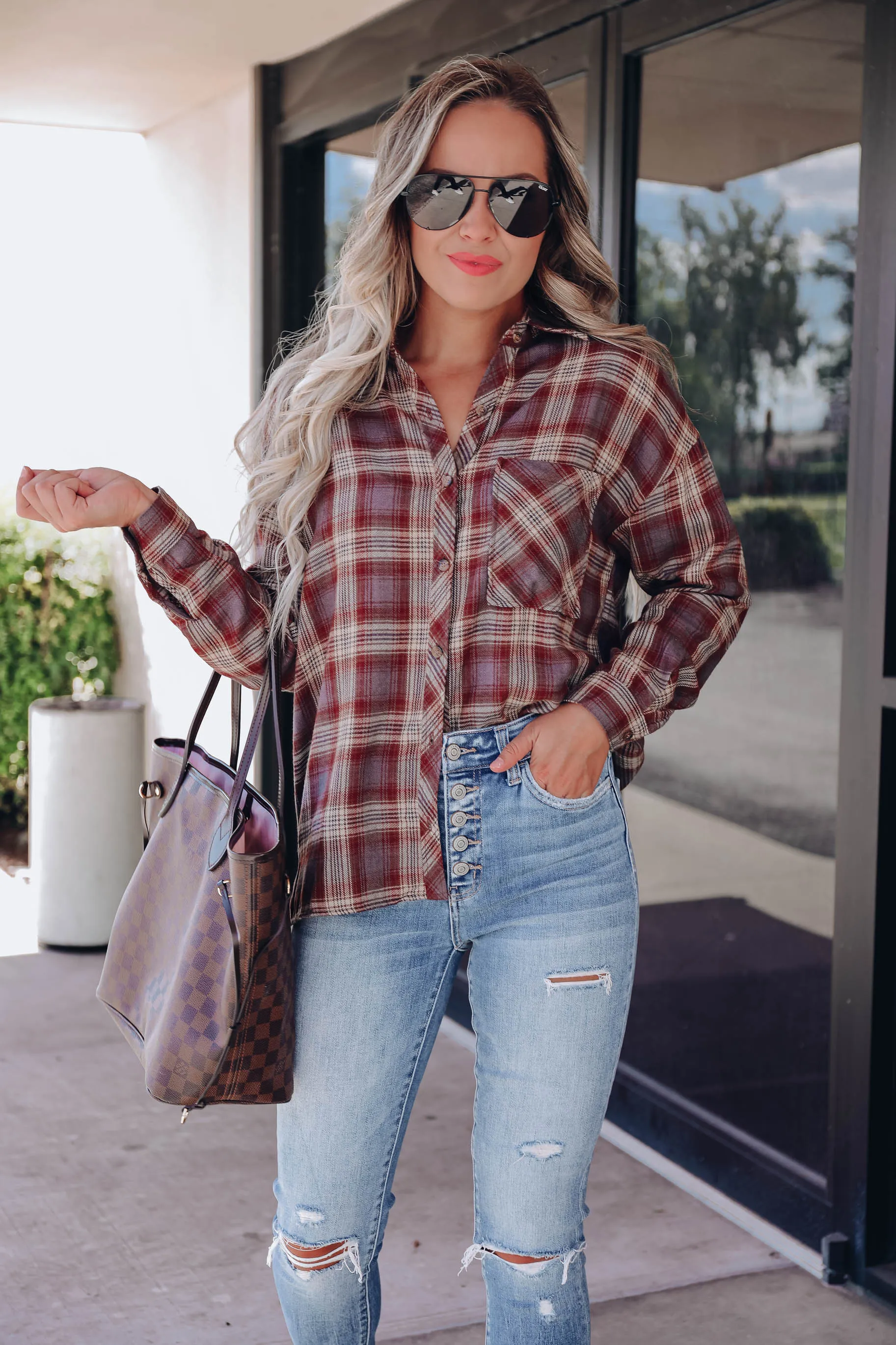 Lidia Plaid Button Down Flannel - Grey