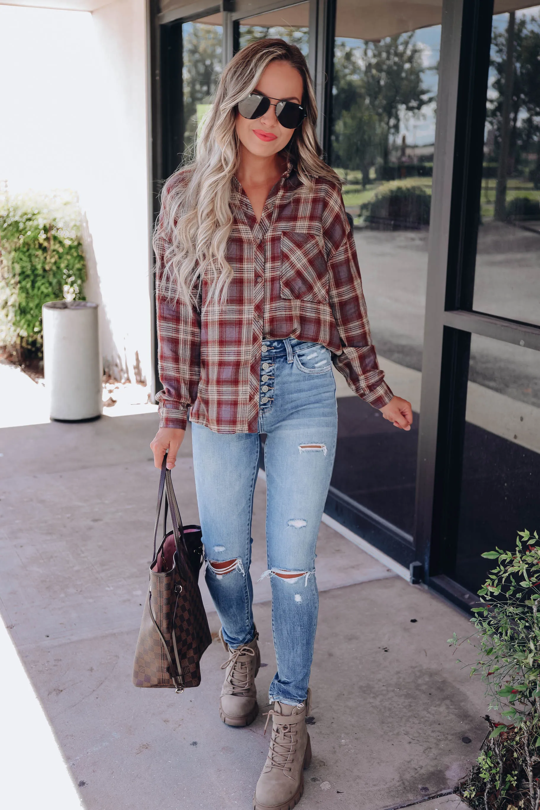 Lidia Plaid Button Down Flannel - Grey