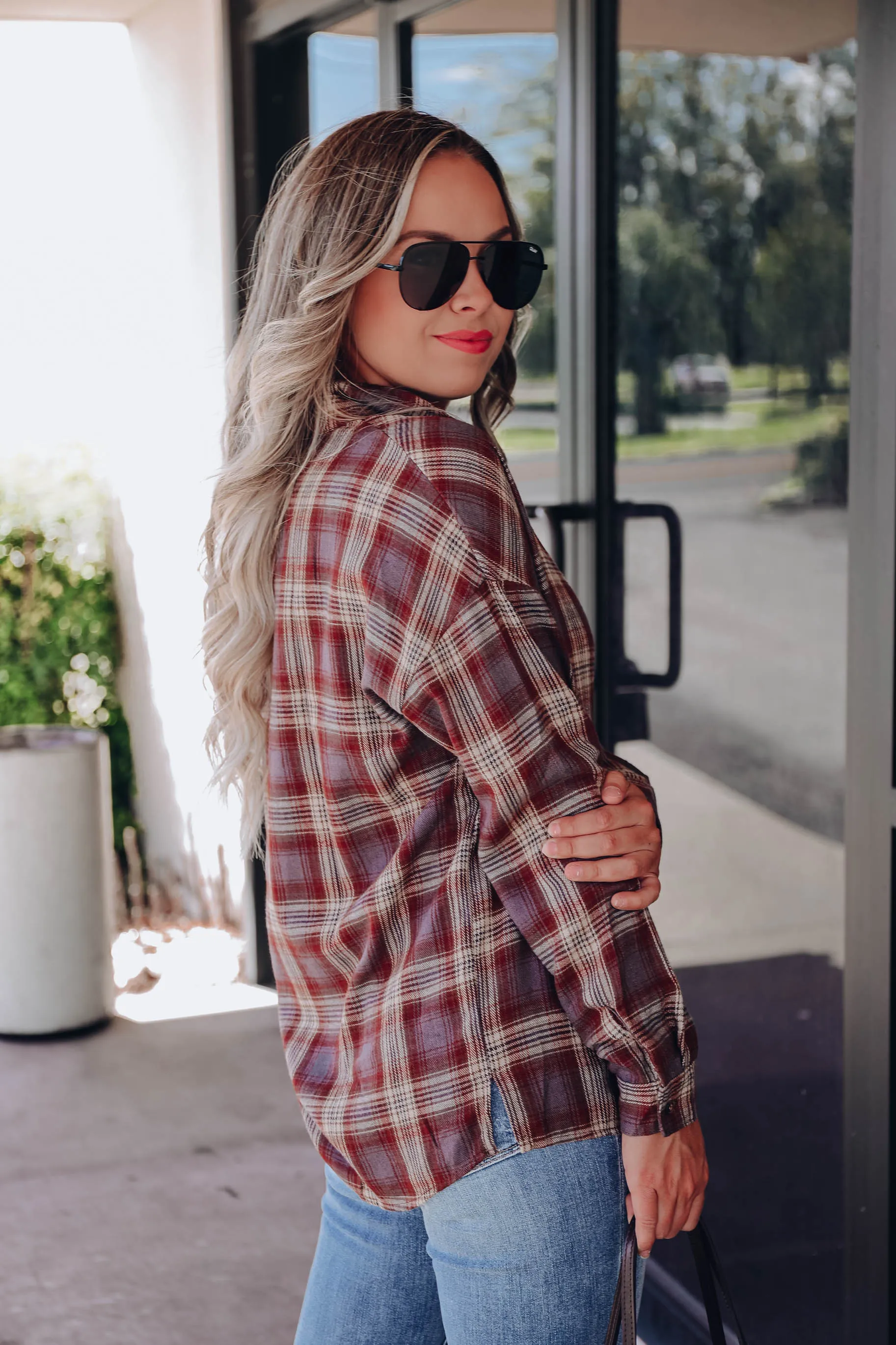 Lidia Plaid Button Down Flannel - Grey
