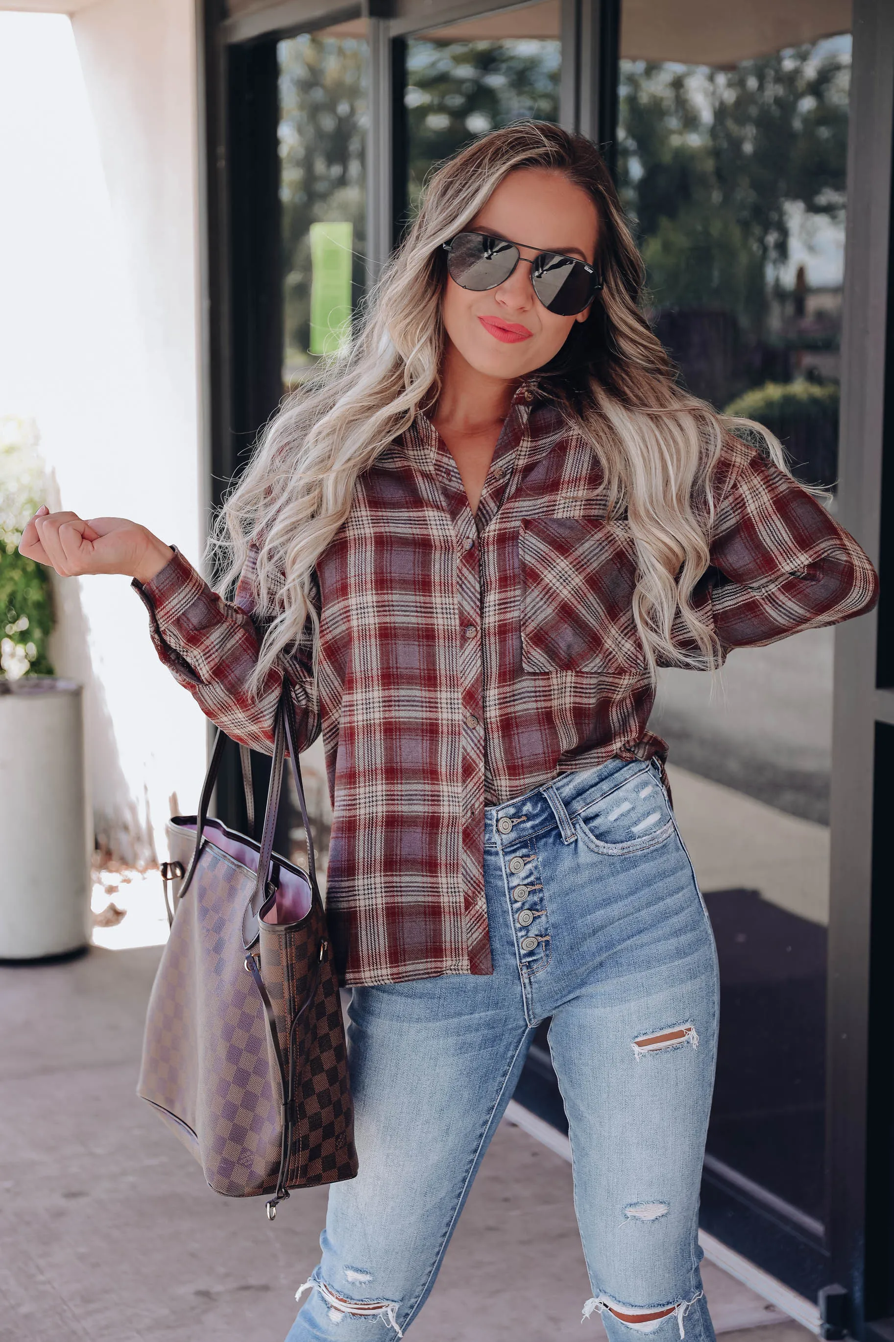 Lidia Plaid Button Down Flannel - Grey