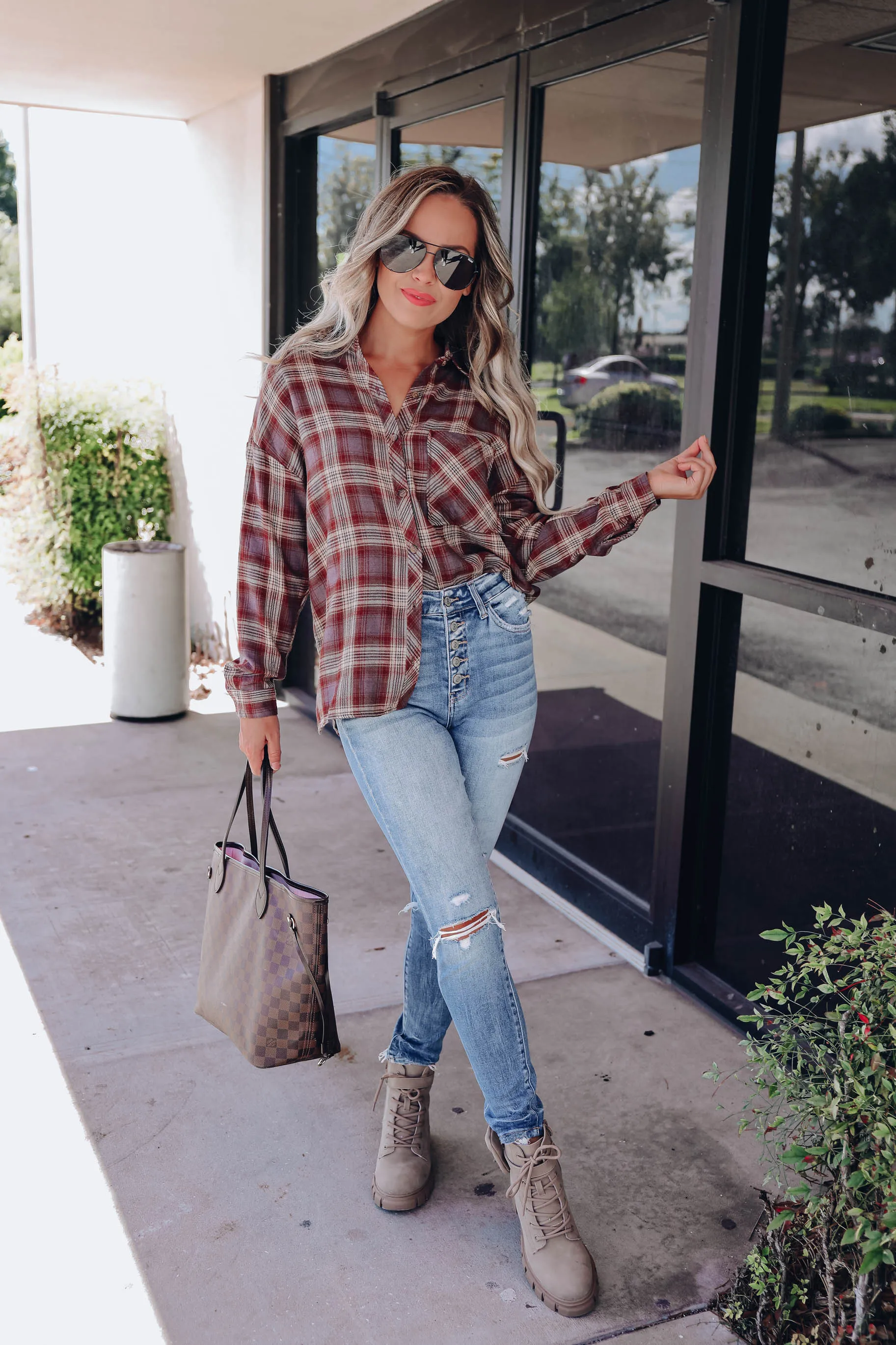 Lidia Plaid Button Down Flannel - Grey