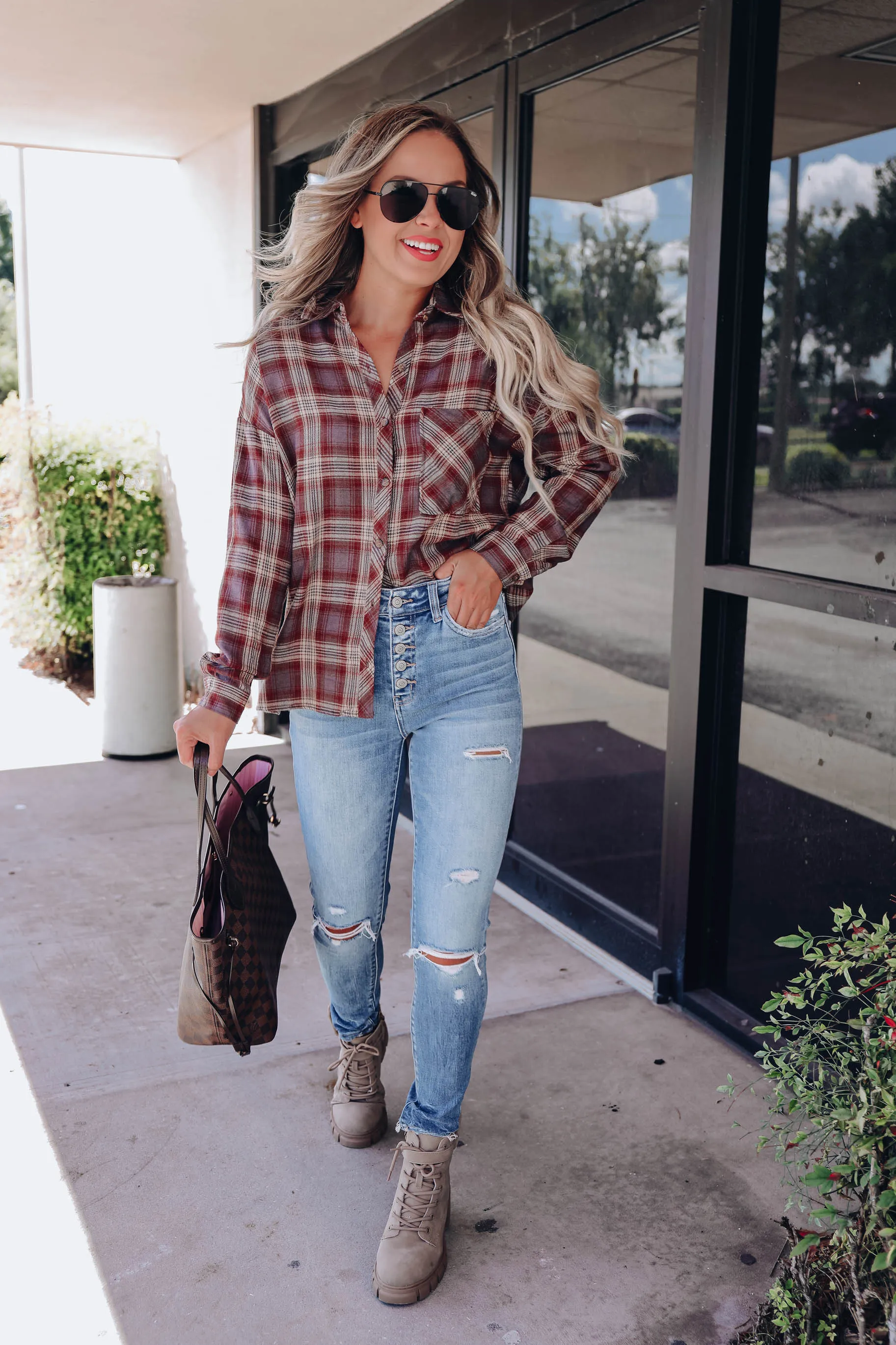 Lidia Plaid Button Down Flannel - Grey