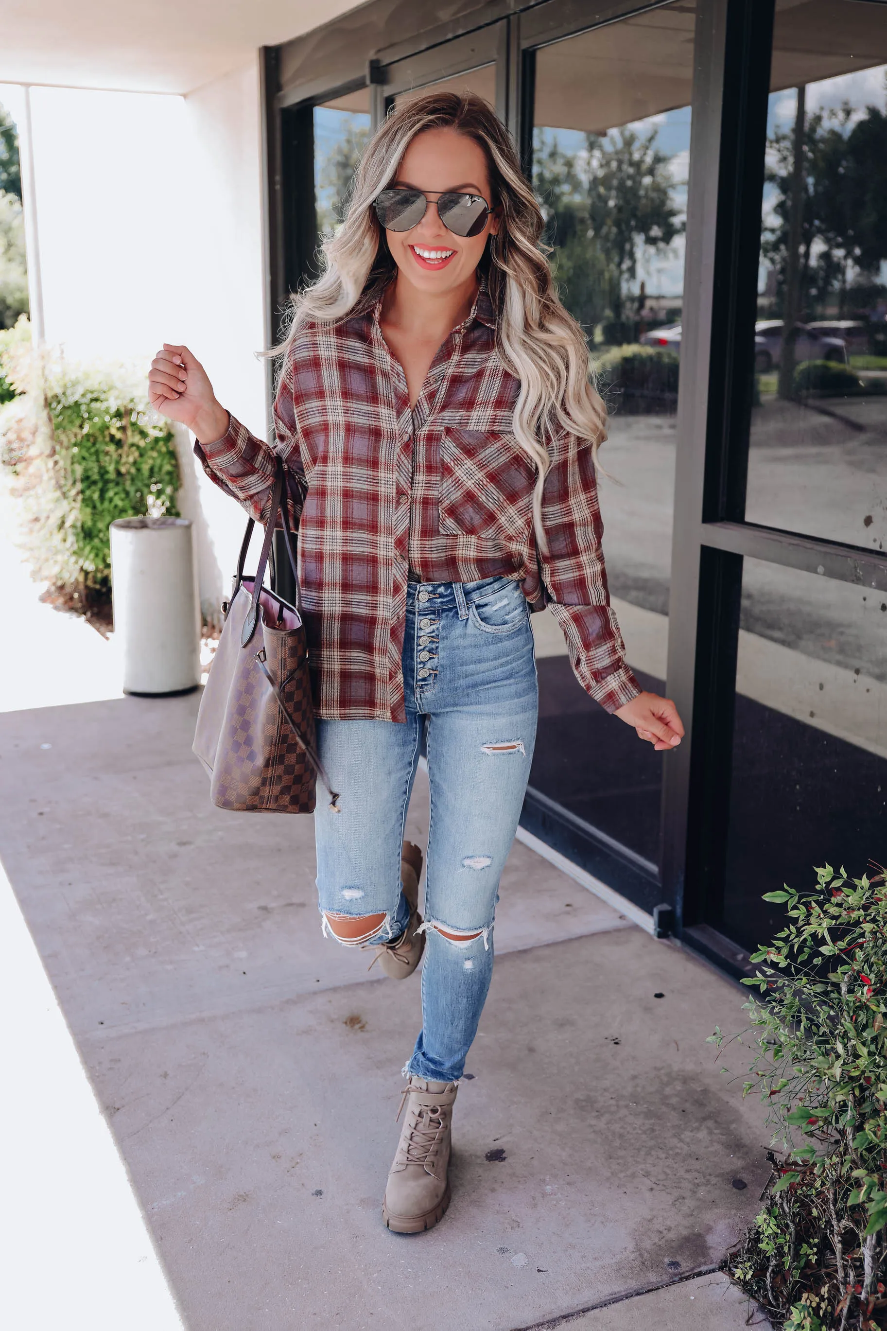 Lidia Plaid Button Down Flannel - Grey