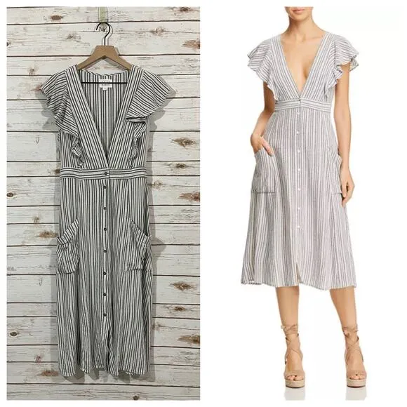 Lost   Wander Kika Striped Button-Up Midi Dress - Grey - XL
