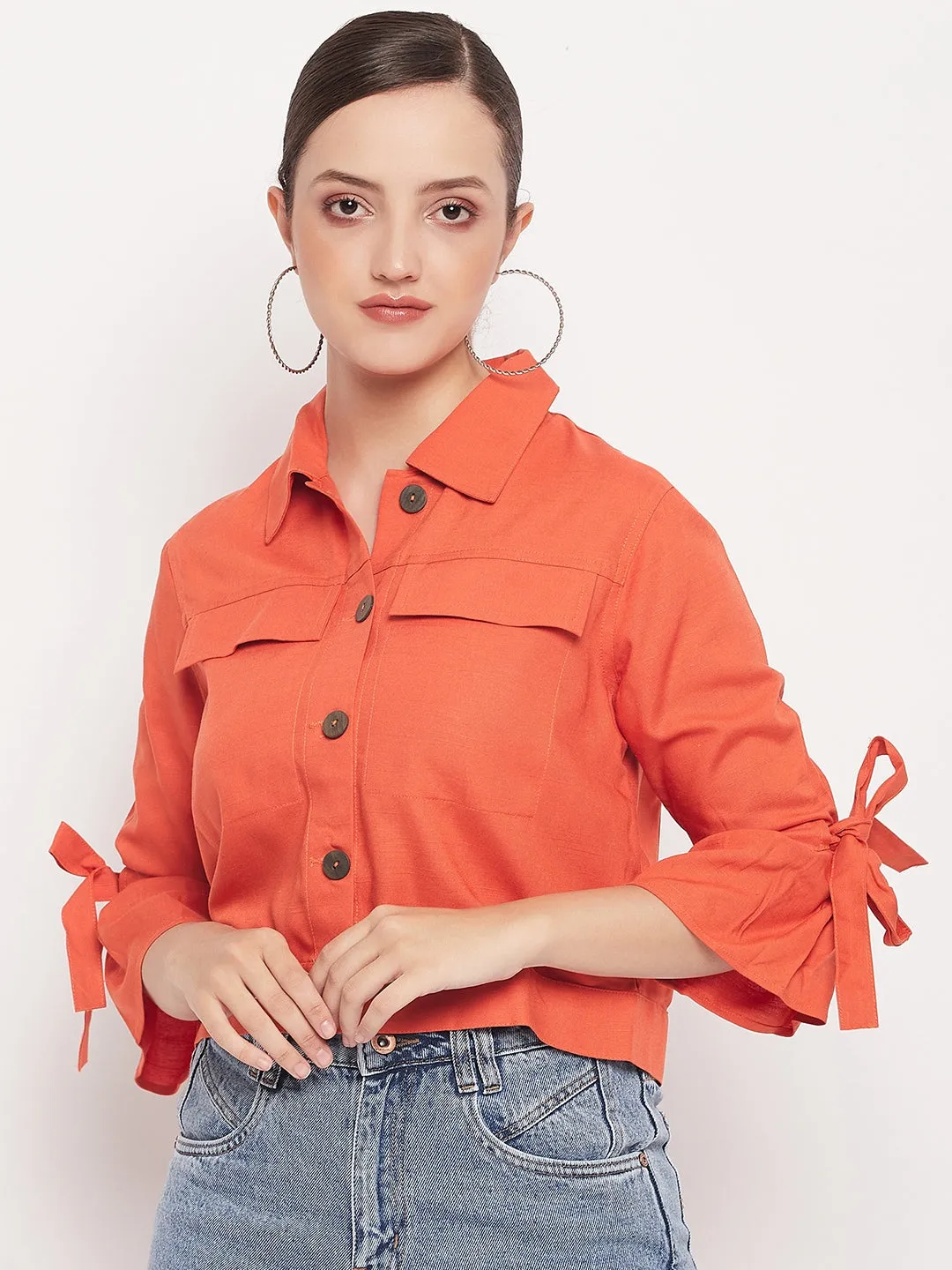Madame Orange Cotton Bow Tie Frill Shrug