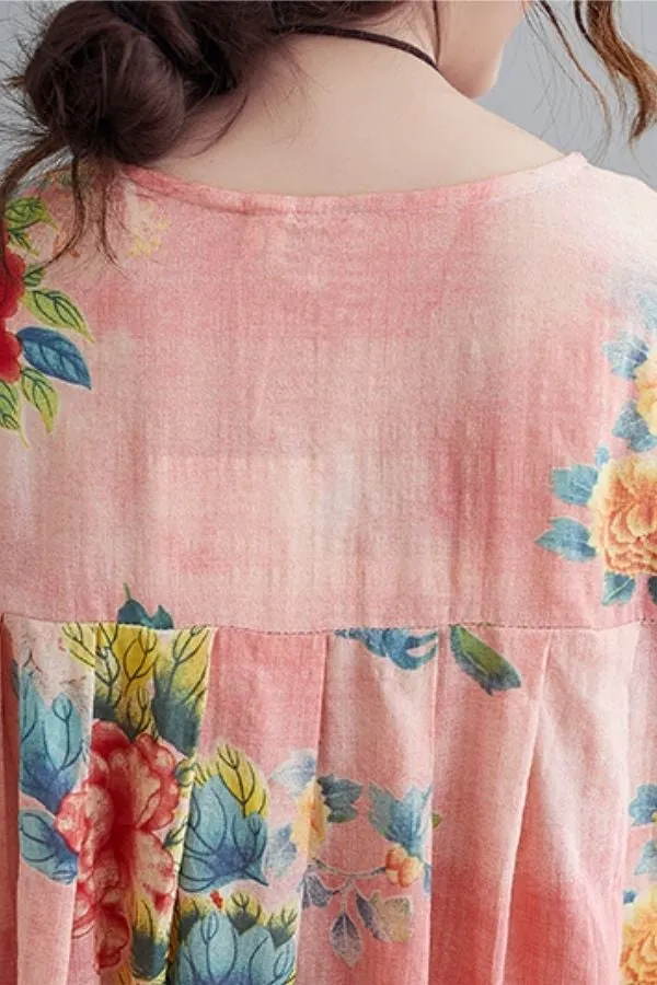 Round Neck Floral Printed Maxi Dress